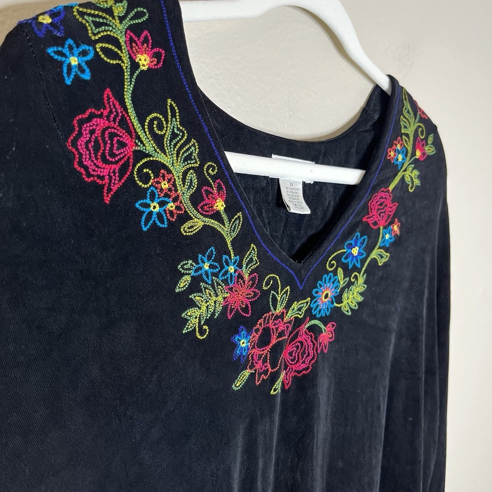 Women Tunic top 2x Relax Fit Whimsigoth Embroidered Dark Floral Witchy Romantic - Picture 7 of 9